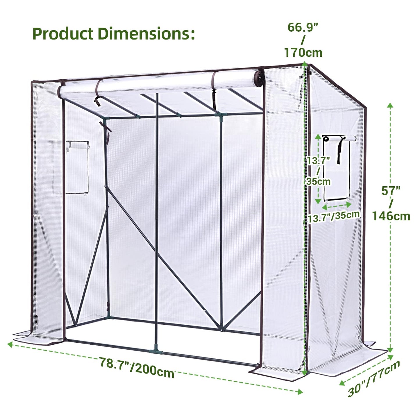 Ohuhu Tomato Greenhouse for Outdoors: Portable Lean to Green House Heavy Duty with Roll-Up Zippered Door, Tall Plastic Greenhouses for Outside Plants Growing Shed Tent for Backyard, 6.6x2.5x5.6 FT