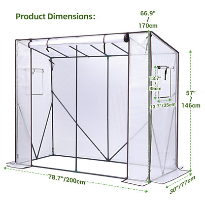Ohuhu Tomato Greenhouse for Outdoors: Portable Lean to Green House Heavy Duty with Roll-Up Zippered Door, Tall Plastic Greenhouses for Outside Plants Growing Shed Tent for Backyard, 6.6x2.5x5.6 FT
