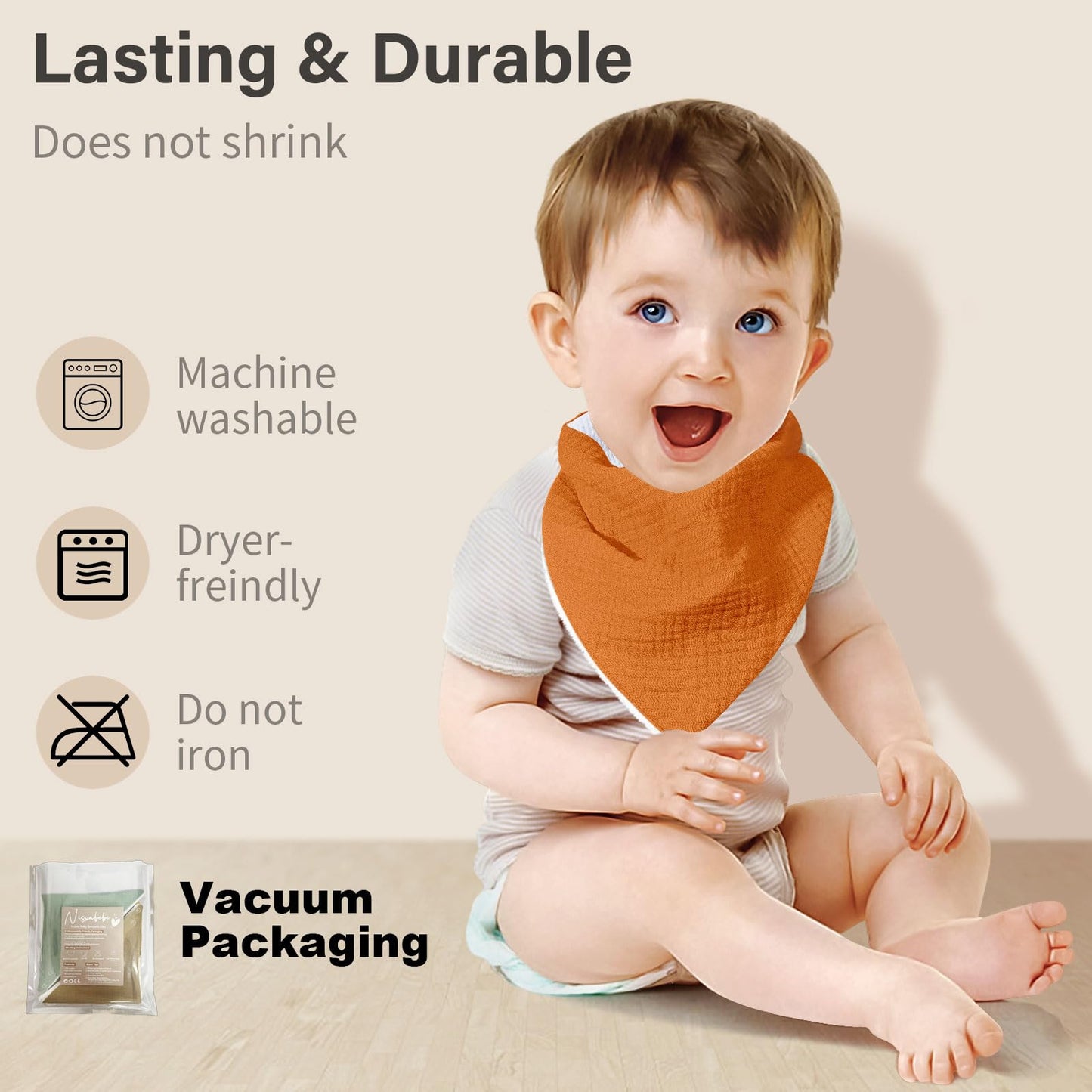 NISXABEBE Muslin Baby Bibs,Soft Triangular Baby Bandana Drool Bibs for Baby Boy Girl,Solid Colors Bib for Drooling Teething 6 Pack(Unisex)