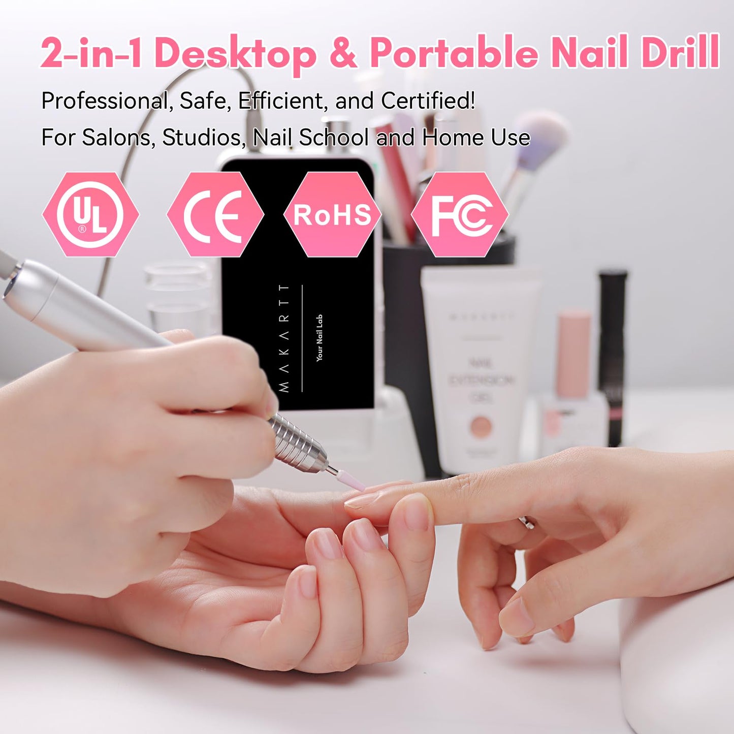 Makartt Electric Nail Drill - 35000RPM Rechargeable Efile with Coreless Motor, Nouvella Portable Nail Filer Machine for Acrylic Gel Removal with Drill Bits Set, Black