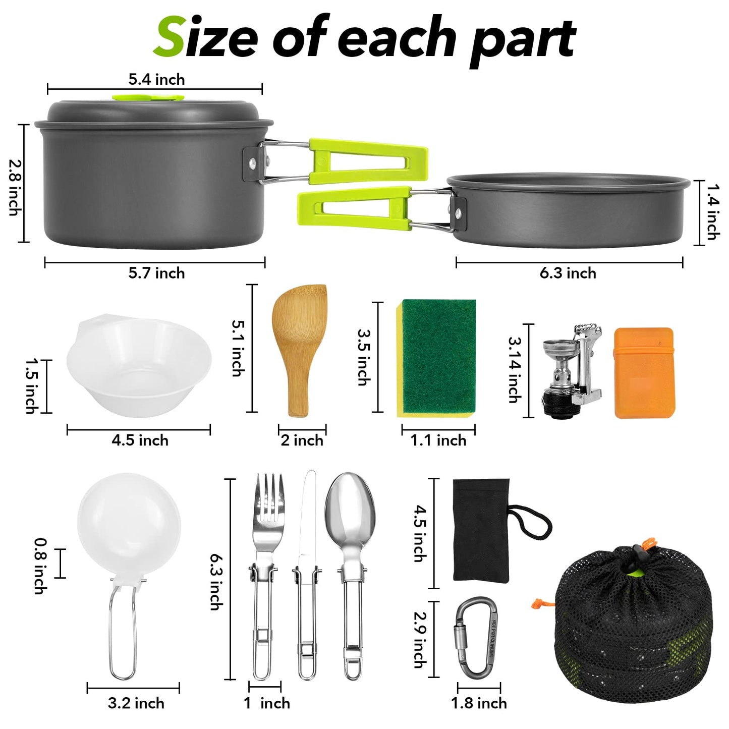 Rlrueyal 15pcs Camping Cookware Mess Kit,Non-Stick Lightweight Pots Set Portable Outdoor Cookware for Camping Backpacking Hiking Outdoor Cooking and Picnic