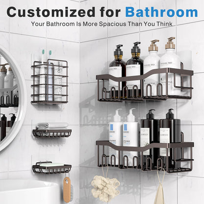 EUDELE 5-Pack Rustproof Stainless Steel Shower Caddy – No Drill Adhesive Bathroom Organizer with Large Capacity, Spacious Shower Shelves for Inside Shower, Kitchen & Home Decor Storage-XL Size