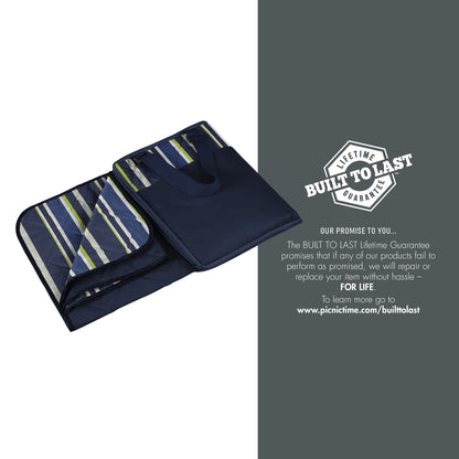 ONIVA - a Picnic Time brand - Vista Outdoor Picnic Blanket & Tote - Beach Blanket - Camping Blanket, (Blue Stripe Pattern with Navy Blue Exterior)