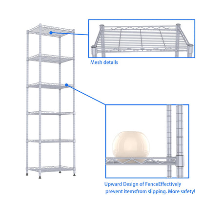REGILLER 6 Wire Shelving Steel Storage Rack Adjustable Unit Shelves for Laundry Bathroom Kitchen Pantry Closet(Silver, 11.7" D x 16.8" W x 63" H)