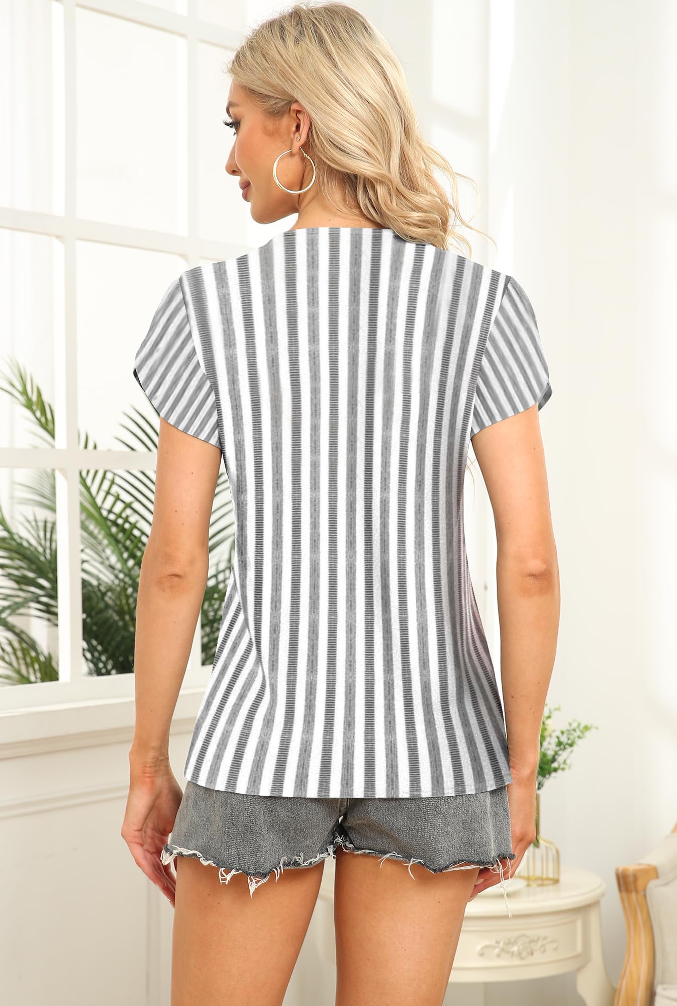 Petal Short Sleeve T Shirts for Women Casual Country Lightweight Summer Fashion Button Decor Tops