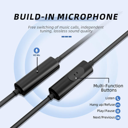 MORMOQUE EP-06 Wired Earbuds in-Ear Earphones,Build-in Microphone Noise Isolating Headphones,3.5mm Jack 4.9ft Long Cord Ear Buds,HD Bass Audio,with 6 Ear Tips,for Smartphones/Laptop/Computer Etc-Black