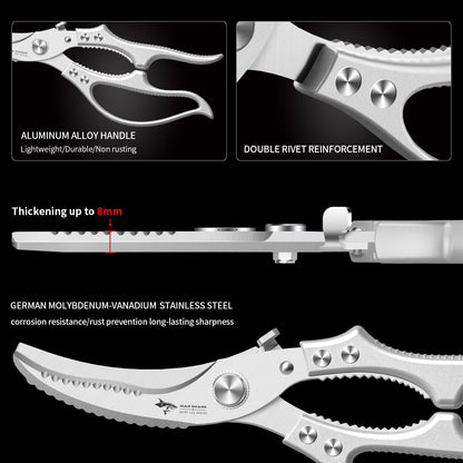 MAD SHARK Heavy Duty Poultry Shears, Kitchen Shears with Non-Slip Handle & Safety Lock, All Purpose Kitchen Scissors for Chicken, Meat Cutting, Turkey, Fish, Vegetables, Spring Loaded, Dishwasher Safe