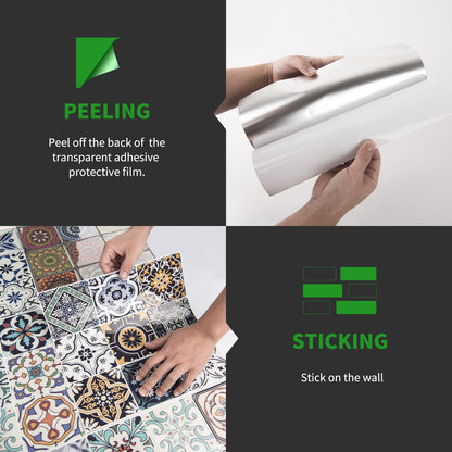LONGKING Peel and Stick Backsplash Tile Stickers, Colorful Moroccan Tile for Kitchen, Stick on Wall Tiles (10 Sheets)