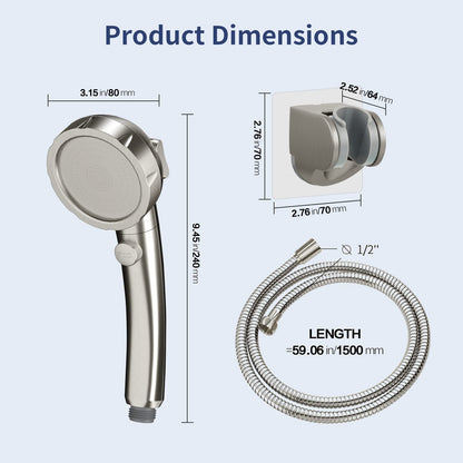HANLIAN High Pressure Shower Head with Pause Button, 3 Spray Modes Shower Head for RV Camper, Water Saving On Off Shower, Handheld Shower Head with Hose and Self-adhesive Holder (Brushed Nickel)