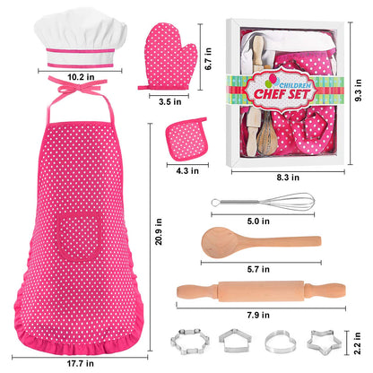 Popular Gifts for 2-8 Year Old Girls Boys, Chef Costume Set for Kids Apron for Girls Kids Chef Hat and Cooking Toys Birthday Xmas Stocking Stuffer for Toddlers Pink