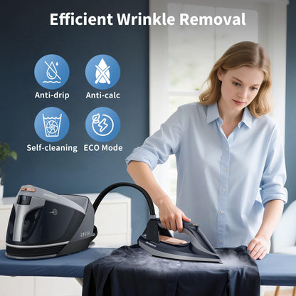 IRONDAY Steam Station for Clothes with LED Screen, 1800W Steam Iron Ceramic Soleplate, Auto Shutoff, Self-clean, Anti-drip, 50.72oz Removable Water Tank Ironing Steamer for Various Fabrics, Blue