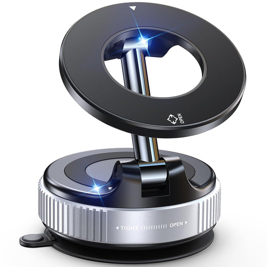 Jononser Magnetic Suction Cup Phone Mount for Magsafe, 360° Adjustable Magnetic Car Phone Holder, Pocket Size Foldable Cell Phone Holders for Your Car for iPhone 16 Pro Max 15 14 13 12 Plus, Sliver
