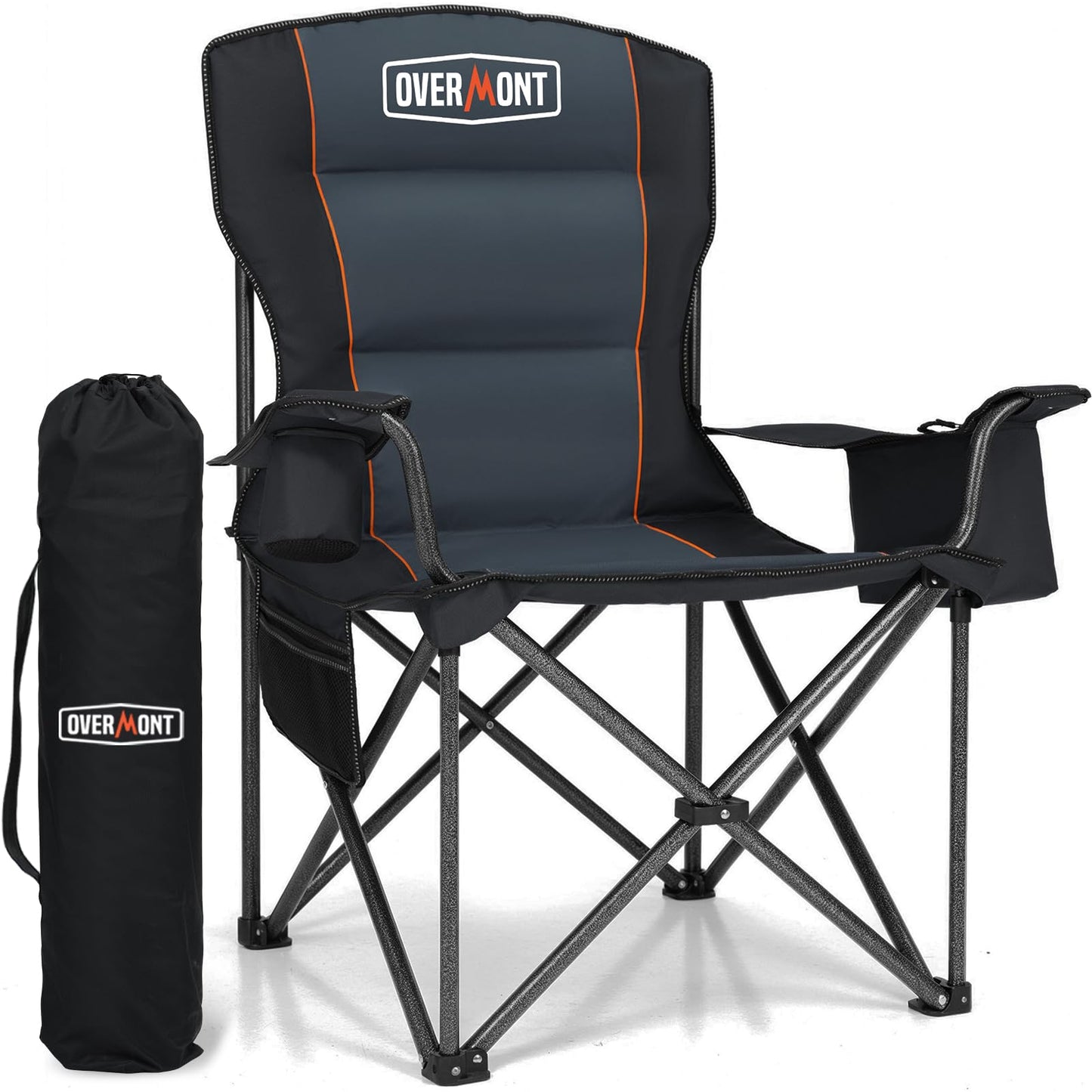 Overmont Oversized Folding Camping Chair - 450lbs Support with Padded Cushion Cooler Pockets - Heavy Duty Collapsible Chairs for Sports Garden Beach Fishing Black
