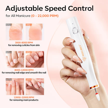 Modelones Electric Nail Drill, 14 Pcs Cordless Nail File with LED Light for Acrylic Gel Dip Powder Nails, Professional Nail Efile Kit with Nail Drill Bits & Sanding Bands for Quick Manicure Pedicure