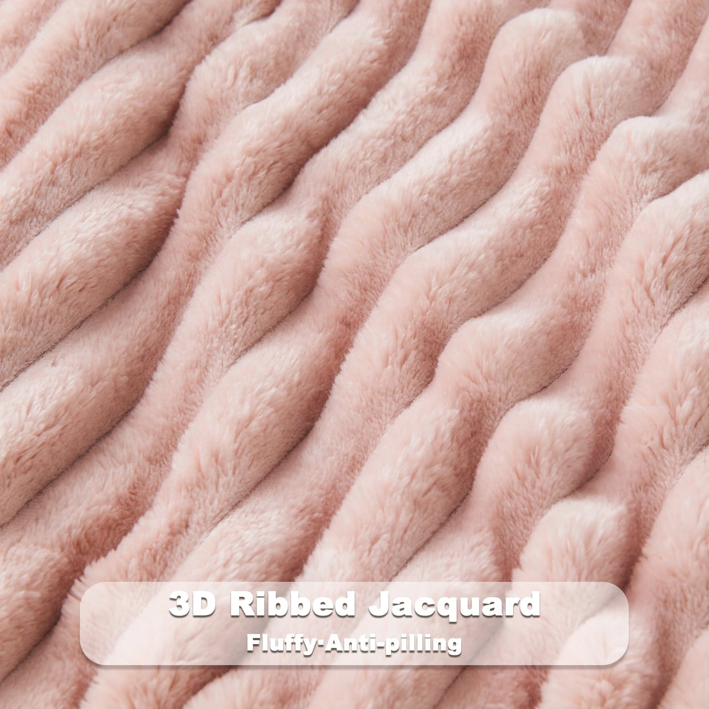 NEWCOSPLAY Super Soft Throw Blanket Pink Premium Silky Flannel Fleece 3D Ribbed Jacquard Lightweight Bed Blanket All Season Use (Pink Ribbed, Throw(50"x60"))