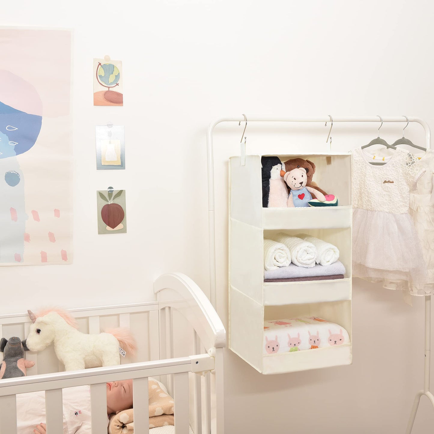 GRANNY SAYS 3-Shelf Hanging Organizer, Foldable Hanging Closet Storage, Hanging Shelves for Wardrobes & RV Closet, Beige, 29 ½" H X 12" W X 12" D, 1-Pack