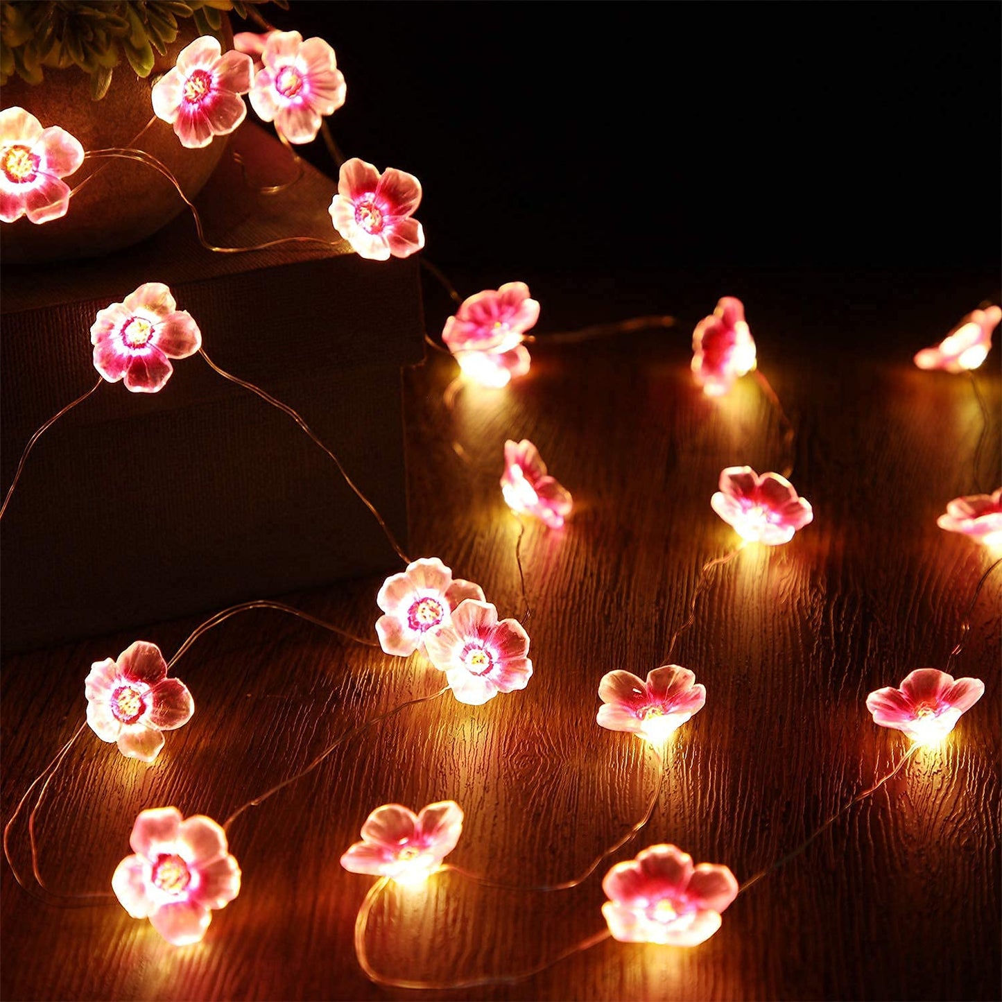 Mudder 13 FT 40 LEDs Cherry Blossom Flower String Lights for Bedroom, Pink Fairy Lights USB and Battery Operated Decorative String Lights Indoor Outdoor(1 Pack)
