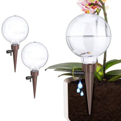 NiHome Plant Self-Watering Globes for Busy Individuals & Travelers, Long-Lasting Moisture Consistent Dripper Spike for Indoor & Outdoor Plants, Adjustable Flow Valve Easy to Refill & Maintain (2-Pack)