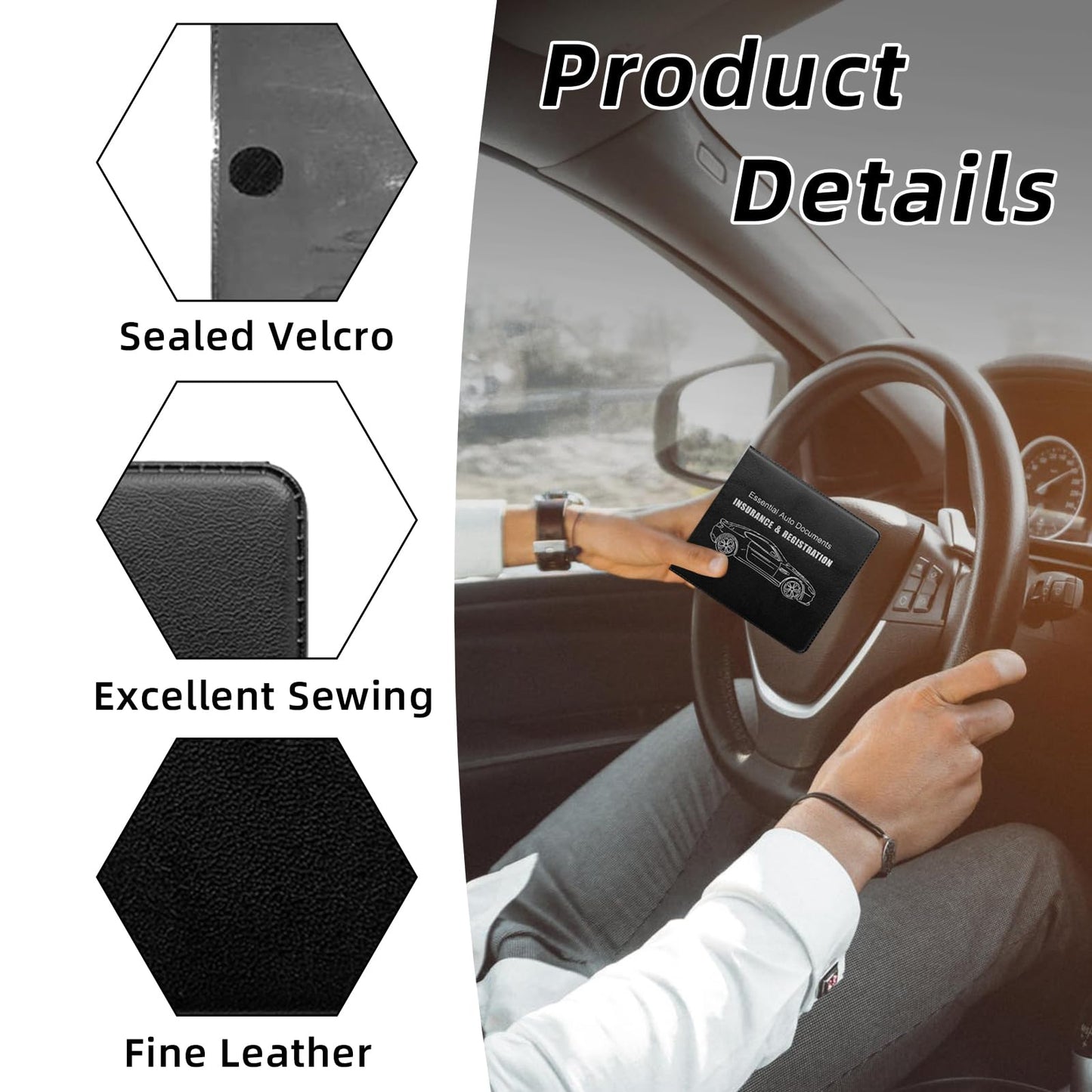 Ziciner Car Registration Insurance Holder, 2Pack Essential Auto Card Document Glove Box Organizer with Velcro Closure, Vehicle Interior Accessories Perfect for Most Car, Truck, SUV (Black/Big Car)