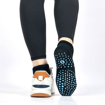 Pilates Socks for Women, Cushioned Ankle Grippy Non Slip Socks for Yoga, Hospital, Barre, Sports Home Slipper Sock 4 Pairs Black Size 9-11