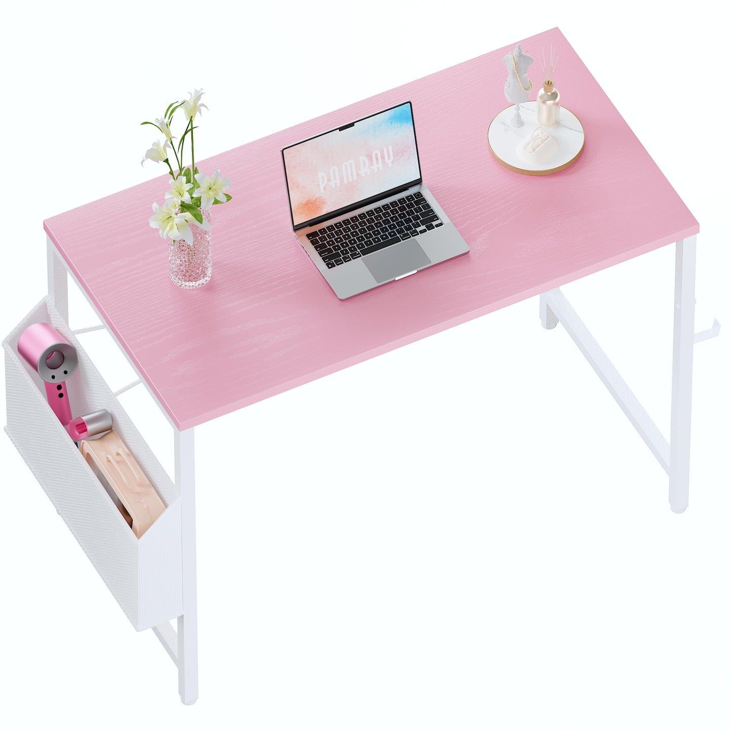Pamray 32 Inch Computer Desk for Small Spaces with Storage Bag, Home Office Work Desk with Headphone Hook, Small Office Desk Study Writing Table