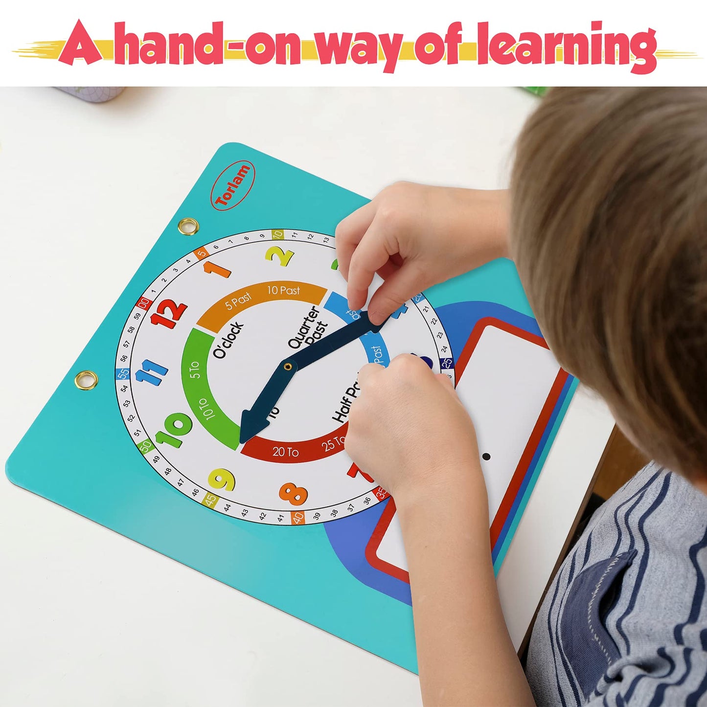 Magnetic Writable Dry Erase Learning Clock | Clock for Kids Learning to Tell Time | Large 12" Demonstration Teaching Time Practice Clock with Dry Erase Writing Surface | Pen Included | (Light Blue)