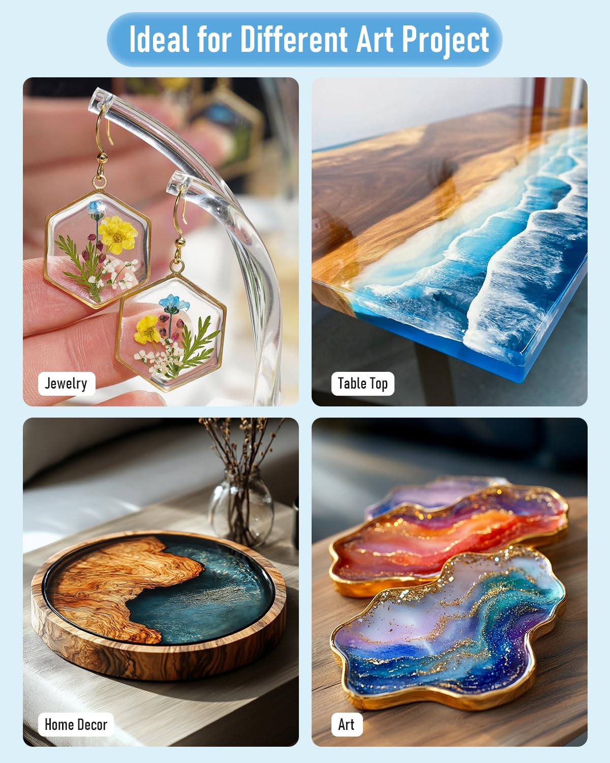 Nicpro 1 Gallon Crystal Clear Epoxy Resin Kit, Not Yellowing & Bubbles Free Resin Food Safe Resin for Coating and Casting, Craft DIY, Jewelry Making Art, Molds, Tables Top, Wood