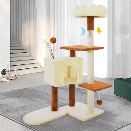 41 Inches Cat Tree Tower with Scratching Post, Tall Cat Trees for Indoor Cats Large Adult, Multi-Level Cozy Plush Cat Houses & Condo Furniture with Top Perch, Cats Climbing Towers(White)