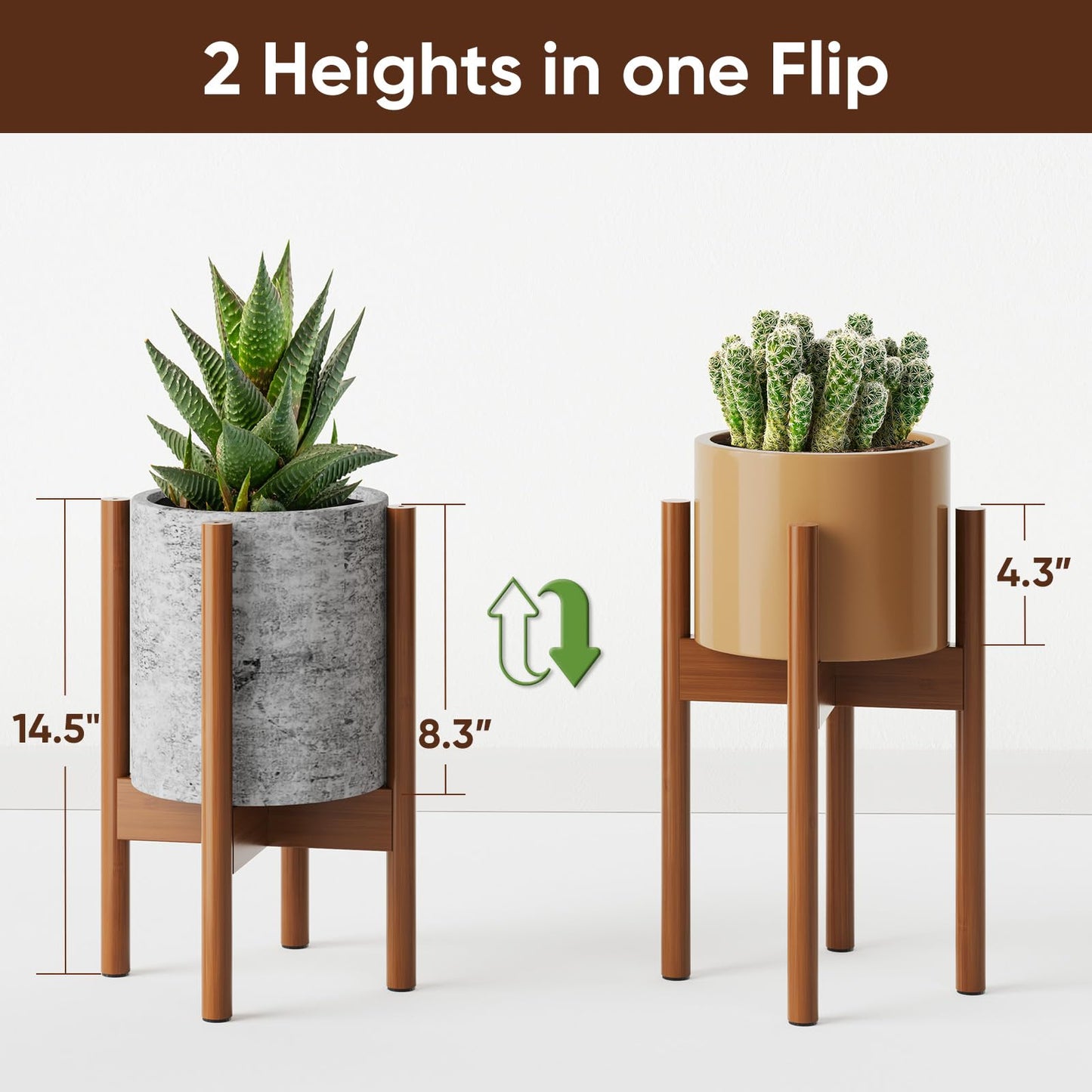 MUDEELA 14.5 Inch Tall Plant Stand for Indoor, Adjustable Width Bamboo Plant Stand for 8 9 10 11 12 Inches Pot, Single Tier Planter Holder Floor Stand, Mid Century Modern Style, Dark Brown, Without Pot
