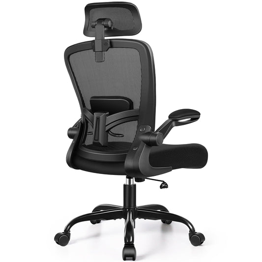 FelixKing Ergonomic Office Chair, Headrest Desk Chair with Adjustable Lumbar Support, Home Office Swivel Task Chair with High Back and Armrest, Adjustable Height Gaming Chair(Black)