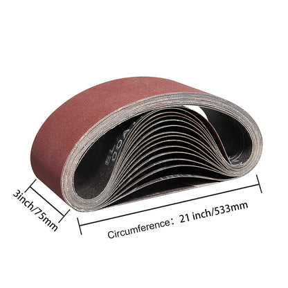 POTUINOM 3 x 21 Inch Sanding Belts 80 Grits - 10 Pack Sander Belts for Belt Sander, Best for Sanding Wood,Metal and Paint