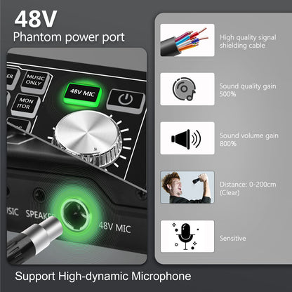 Podcast Equipment Bundle for 2, Audio Mixer with Condenser Microphone and 48V Phantom Power Supply Audio Interface for Live Stream Record Game
