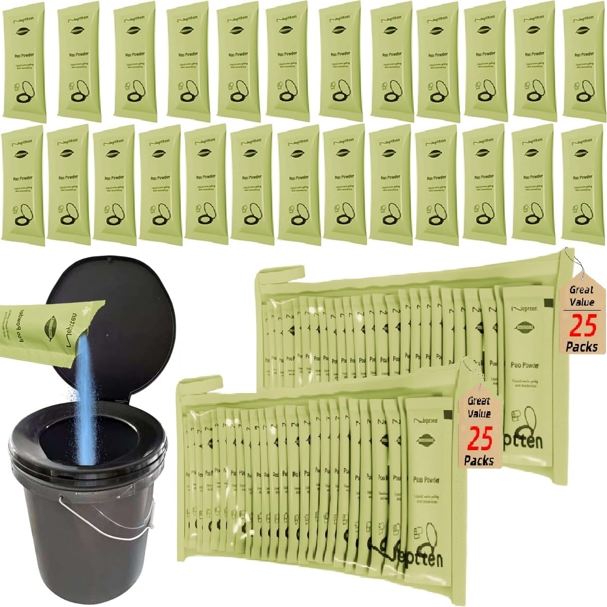 Portable Toilet Powder. Outdoor Toilet. Neutralize Odor/Fast-Acting Gel. Emergency Toilet Chemicals. Porta Potty Chemicals Degradable. Go with Porta Potty for Camping (2 Pack)