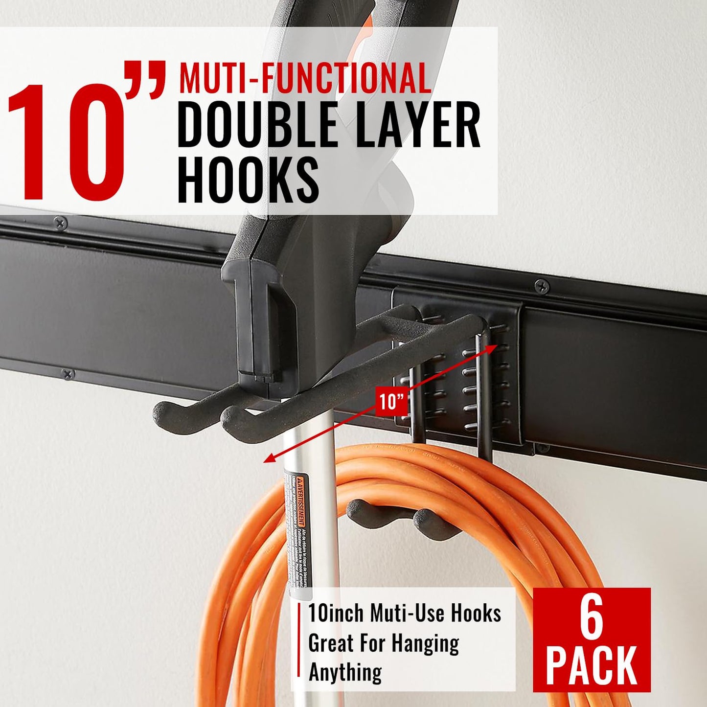 Aking Ace Wall Mount Tool Storage Rack, Heavy Duty Garage Storage Tool Organizer, Garden Tool Wall Hooks and Hangers, Hold Up to 350lbs Black