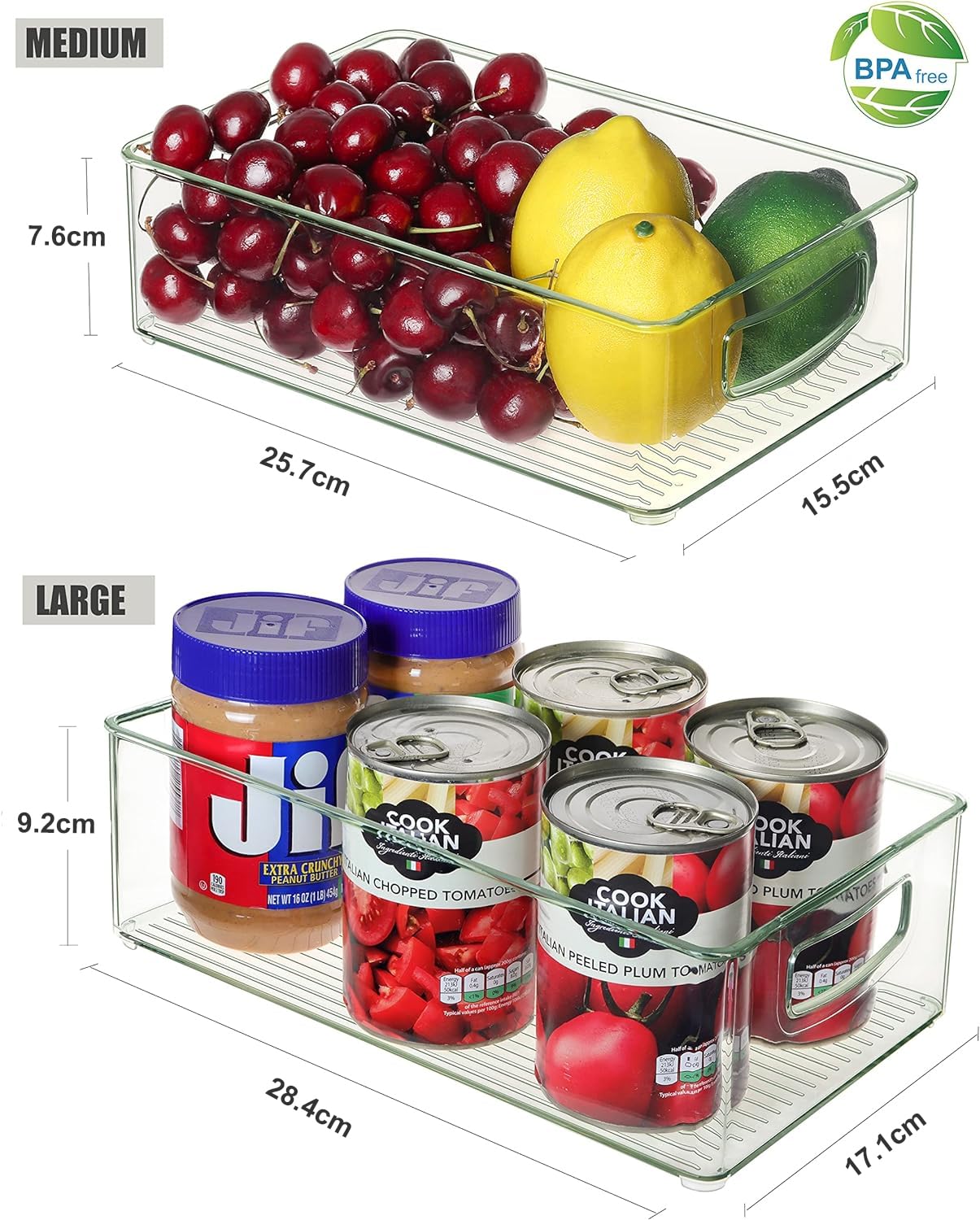 Heyuzb Set of 8 Clear Plastic Storage Bins, 4 Large and 4 Small Stackable Food Storage Organizer Bins for Pantry Organization and Kitchen Cabinet, Refrigerator Fridge Organizers and Storage