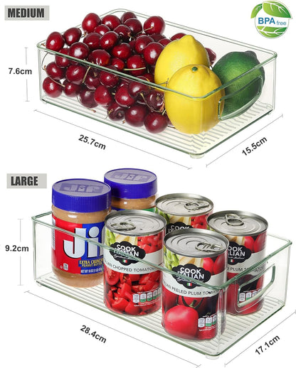 Heyuzb Set of 8 Clear Plastic Storage Bins, 4 Large and 4 Small Stackable Food Storage Organizer Bins for Pantry Organization and Kitchen Cabinet, Refrigerator Fridge Organizers and Storage