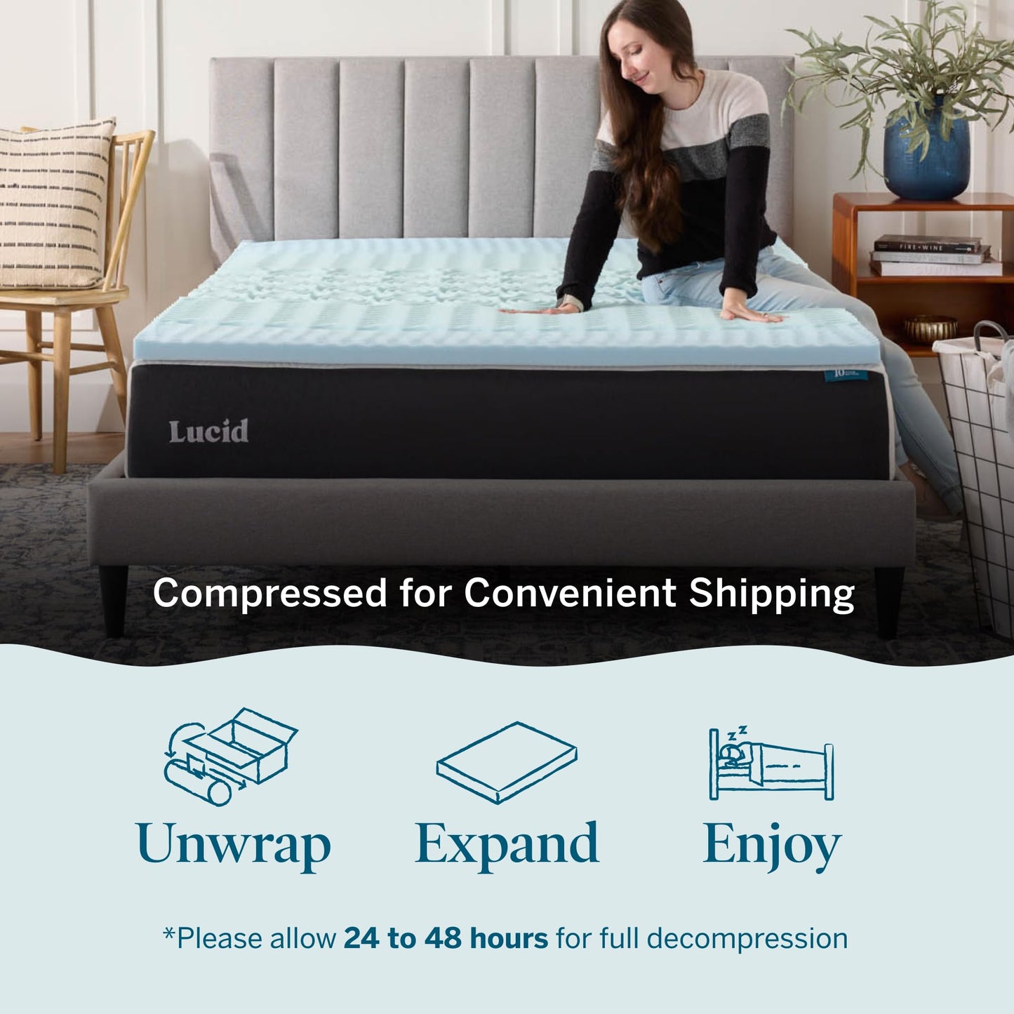 LUCID Mattress Topper, Twin XL, 2 Inch, Memory Foam Mattress Topper - 5 Zone Gel Infusion - CertiPUR Certified Foam