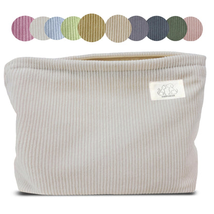 HAPPYHEIDI Creamy White Corduroy Makeup Bag Cosmetic Toiletry Travel Pouch, Make Up Accessory Purse Organizer, Canvas Lined