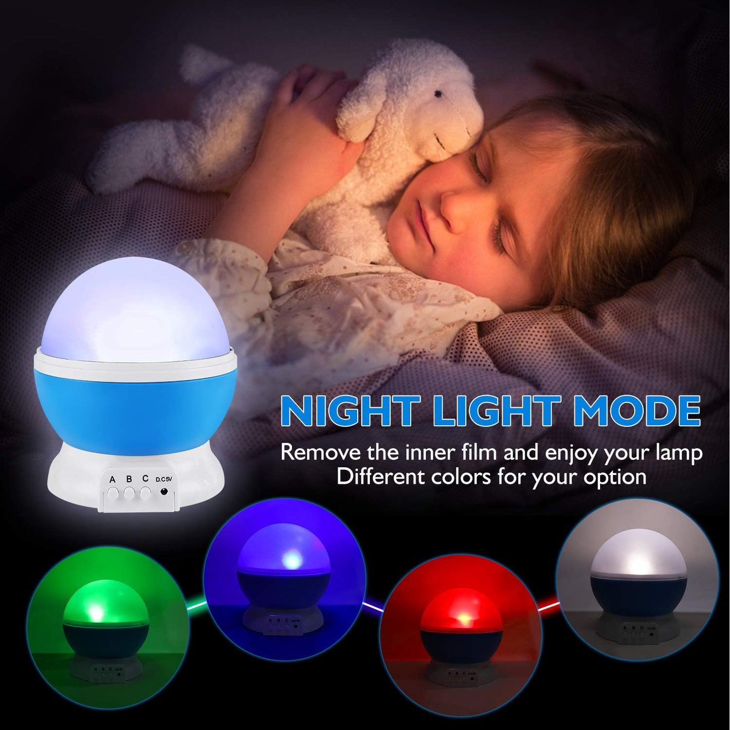 RICTLY Night Light for Kids, Kids Night Light Nebula 360 Degree Rotation - 4 LED Bulbs 12 Light Color Star Projector Changing with USB Cable, Romantic Gifts for Men Women Children