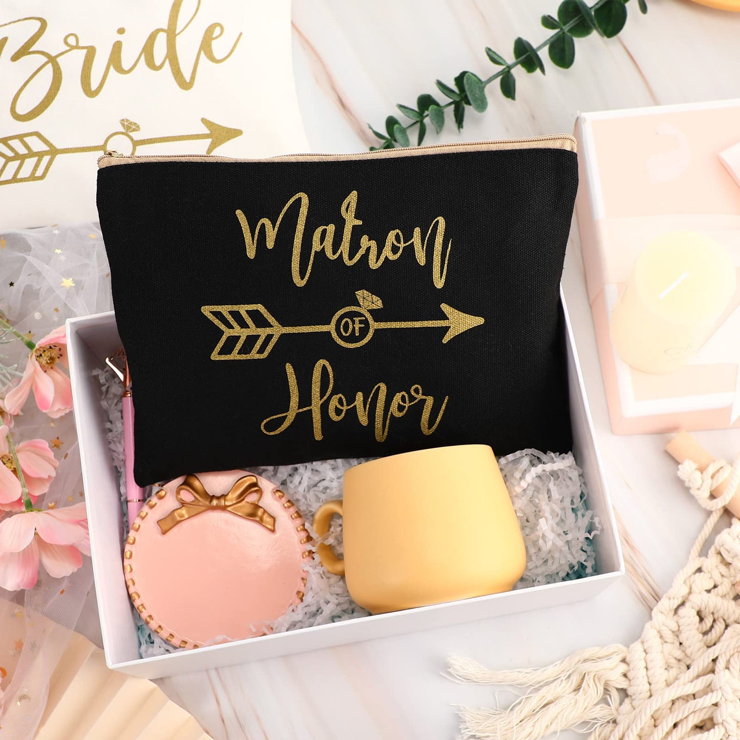 8 Pcs Bridesmaid Makeup Bag Matron of Honor Gifts Bridal Bag for Bridal Wedding Party Gift(Stylish Pattern)