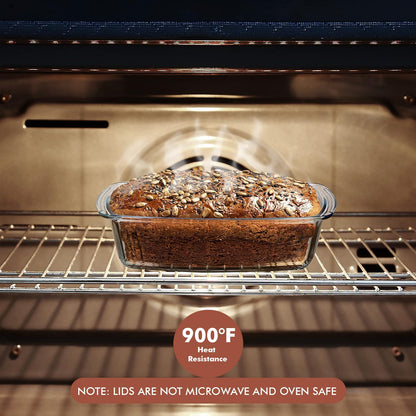 Razab LARGE 7.6 Cups/1800 ML/1.9 Qt Glass Loaf Pan with Lids (Set of 2) - Meatloaf Pan BPA free Airtight Lids Grip Handle Easy Carry, Microwave and Oven Safe - Loaf Pans For Baking Bread, Cakes