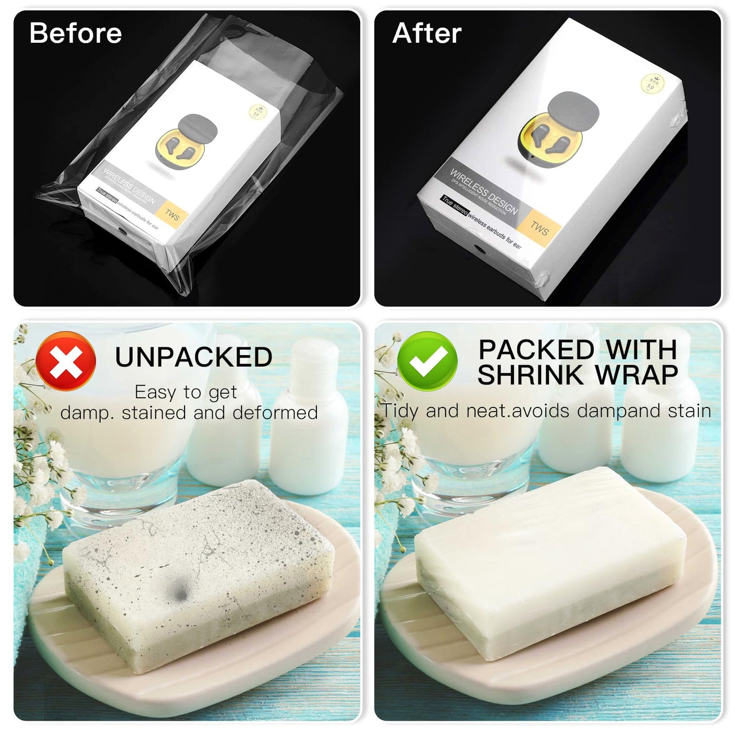 MORIDA 50 pcs 14X18 inch POF Heat Shrink Wrap Bags 100 Gauge, Softer, Clear Film for Gifts, Basket, Soaps Bottles, DIY Handmade Crafts, Odorless, Non-Toxic, Food Safety Quality