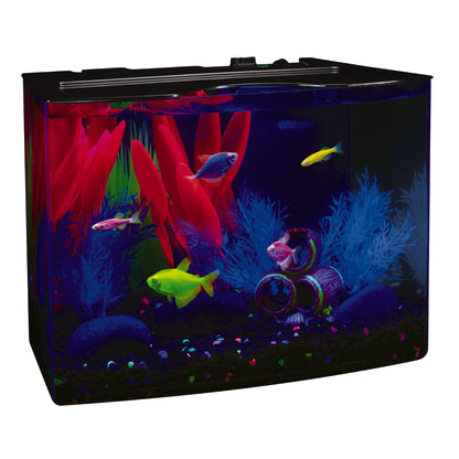GloFish Crescent aquarium Kit 3 Gallons, Includes Hidden Blue LED Light And Internal Filter