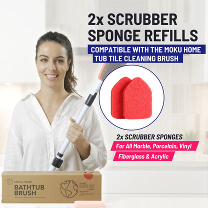 Moku Home Replacement Scrubber Refill for Extendable Tub Tile Shower Brush for Cleaning Non-Scratch (2X Scrubber Sponge Red)
