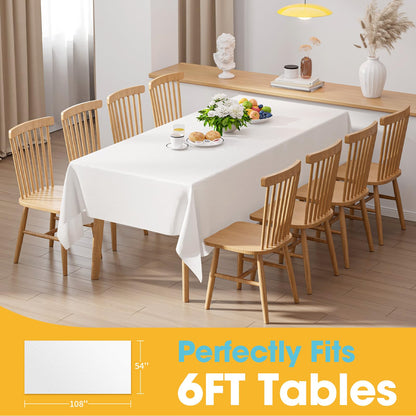 Niuara White Plastic Table Cloth - 4 Pack 54" × 108" Rectangle Disposable Tablecloths for 6FT Tables, Waterproof Table Cover for Party, Holiday & Gathering Use