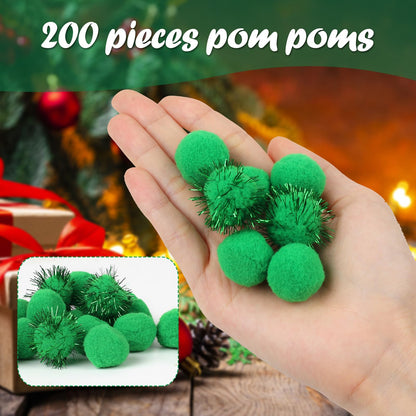 Phinus 200 PCS Pom Poms, 1 Inch Pompoms for Crafts, Soft and Fluffy Craft Pom Poms, Pom Pom Balls, for Arts and Craft Making Decorations (Green)