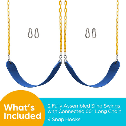 Jungle Gym Kingdom Swings for Outdoor Swing Set - Pack of 2 Swing Seat Replacement Kits with Heavy Duty Chains - Backyard Swingset Playground Accessories for Kids (Blue)