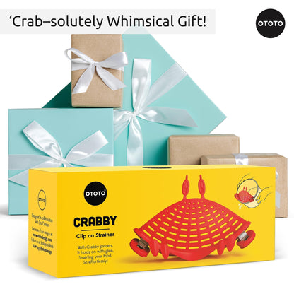 NEW Crabby Clip-On Strainer by OTOTO - Silicone and Stainless Steel Pasta Strainer, Funny Gifts, Cute Kitchen Accessories, Red Crab, Cool Kitchen Gadgets