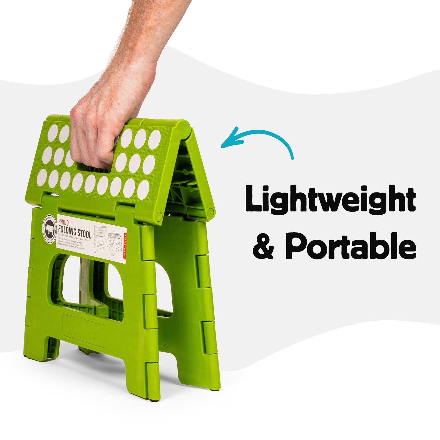 Kikkerland Rhino Foldable Step Stool – Holds Adults up to 300 Lbs, Best for Kitchen & Bathroom – Collapsible, Portable, Lightweight Stepping Stool with Sturdy, Non-Slip Design – Green, 8”
