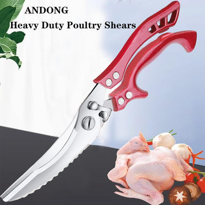 Heavy Duty Kitchen Shears by ANDONG, Kitchen Scissors,Stainless Steel Poultry Shears Heavy Duty Professional, Red
